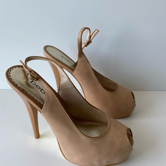 Bebe nude peep toe heels size 8 - Picture 2 of 5